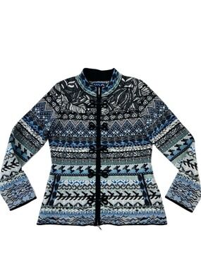 Kooi Alpine Lambswool cardigan Womens Blue size 12 zip front Winter Toggles